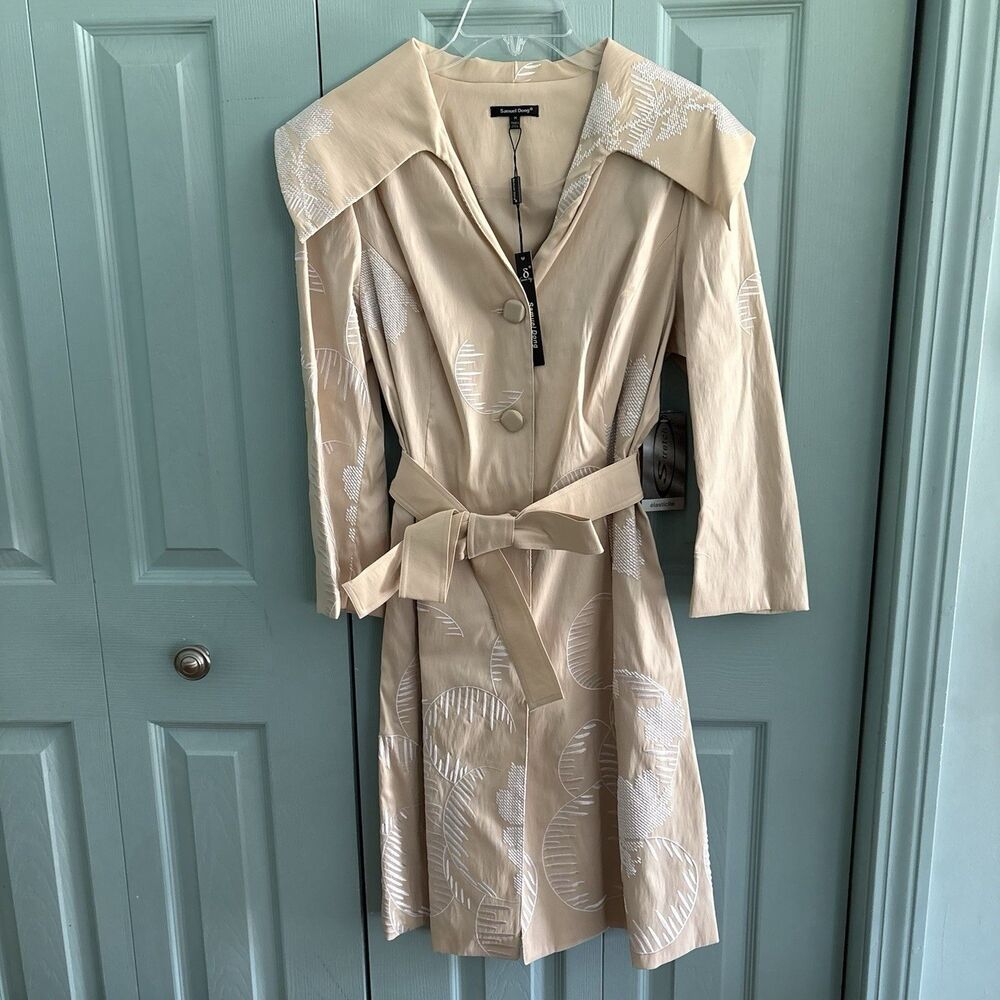 Samuel Dong Y2K Artsy Trench Coat Women’s Medium Champagne White